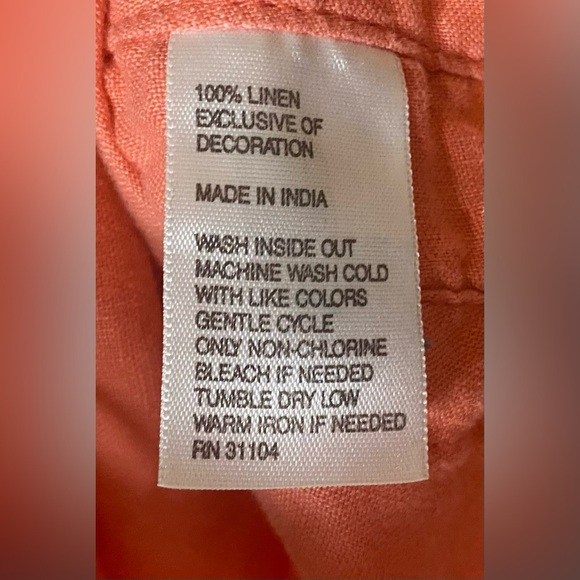 Crown and Ivy Salmon 1/2 Button Up Long Sleeve Tunic, Size L, 100% Linen - Picture 7 of 7